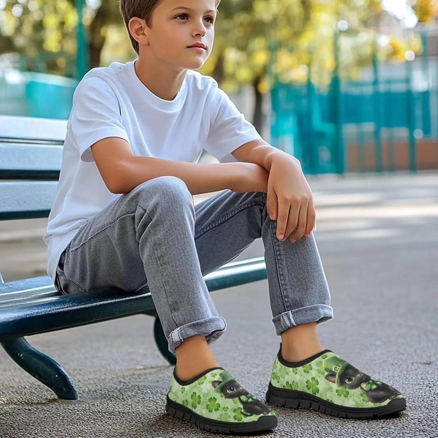 Kids Athletic Shoes Girls Boys Slip On Casual Sneakers Lightweight Soft Tennis Shoe for Outdoor US 11-15 Black Sole
