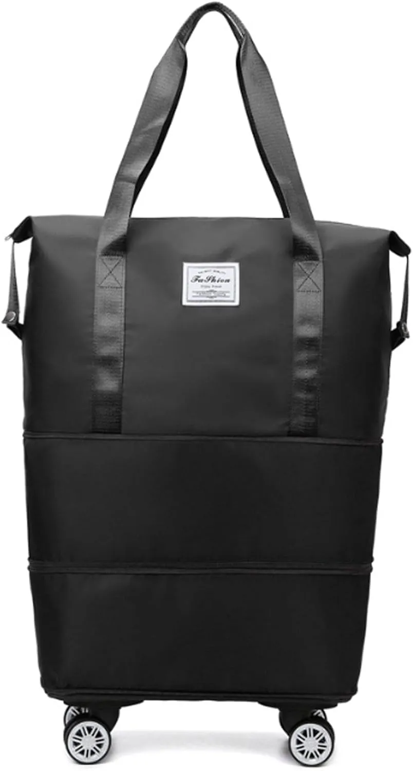 Klarson Expandable Bag with Wheels, Foldable Suitcase without Handle, Scratch Expandable Travel Duffle Bag with Wheels (Black)