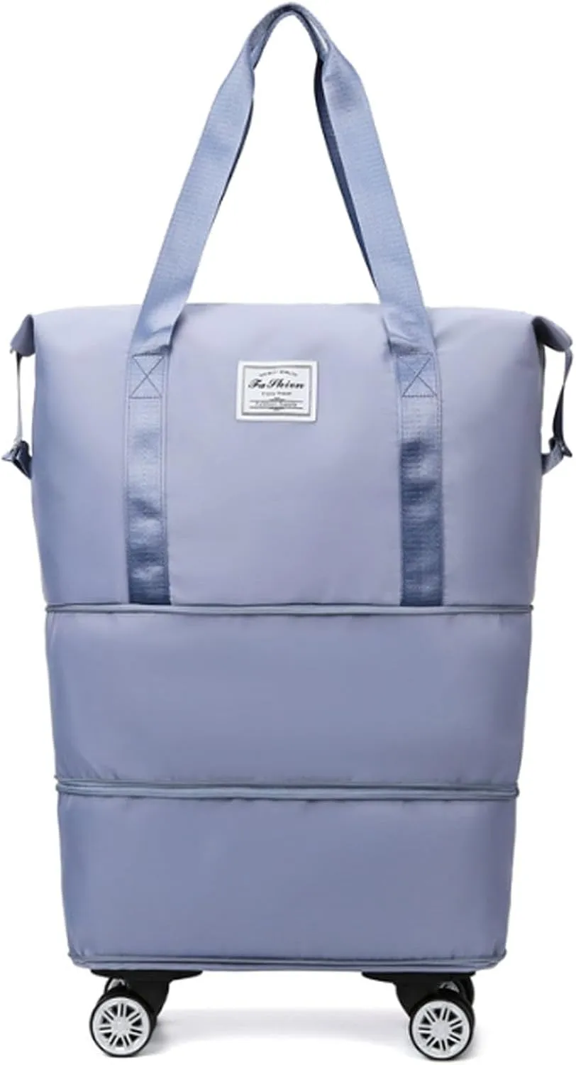 Klarson Expandable Bag with Wheels, Foldable Suitcase without Handle, Scratch Expandable Travel Duffle Bag with Wheels (Blue)
