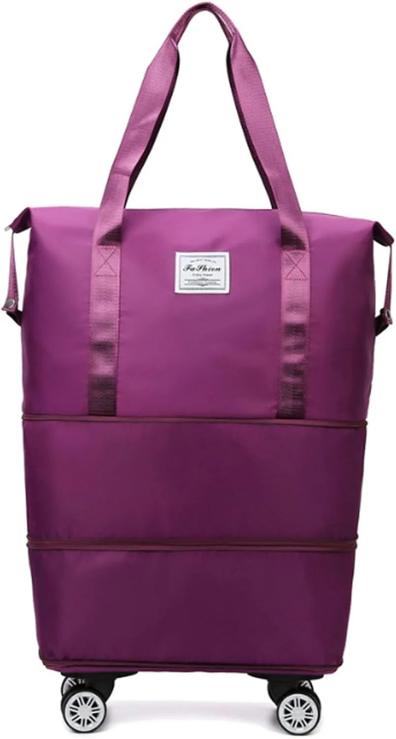 Klarson Expandable Bag with Wheels, Foldable Suitcase without Handle, Scratch Expandable Travel Duffle Bag with Wheels (Dark Purple)