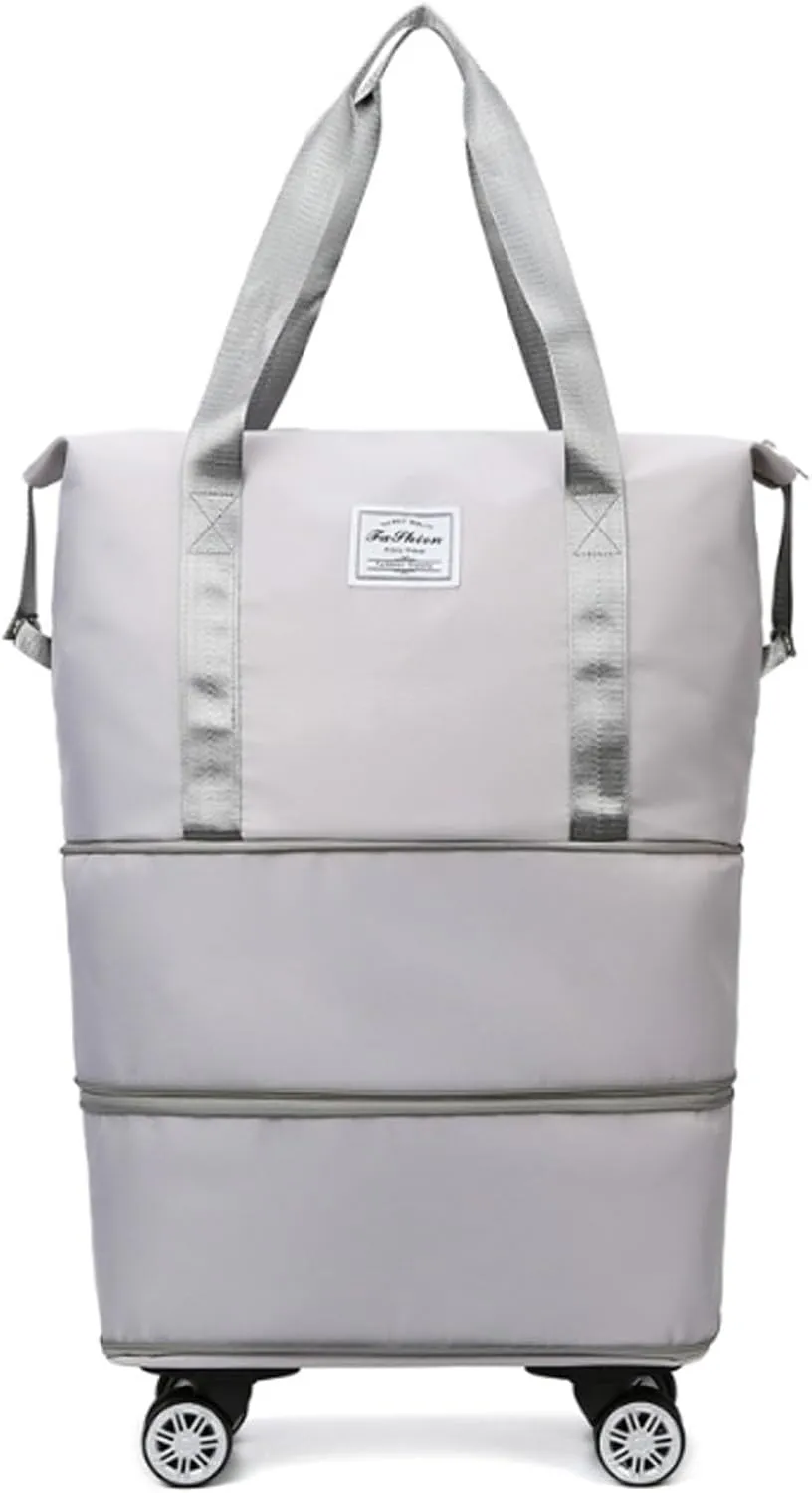 Klarson Expandable Bag with Wheels, Foldable Suitcase without Handle, Scratch Expandable Travel Duffle Bag with Wheels (Gray)