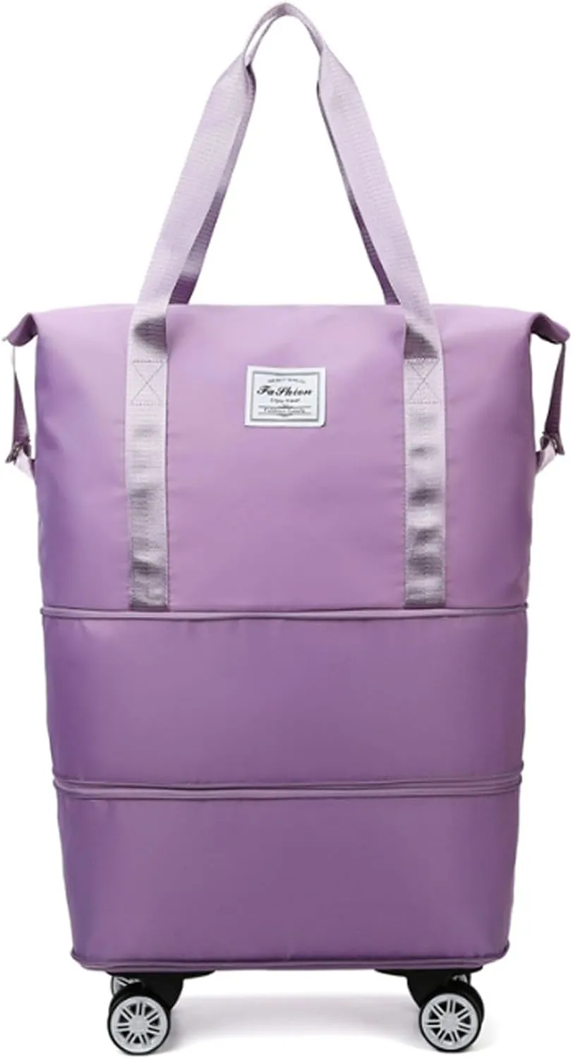 Klarson Expandable Bag with Wheels, Foldable Suitcase without Handle, Scratch Expandable Travel Duffle Bag with Wheels (Purple)
