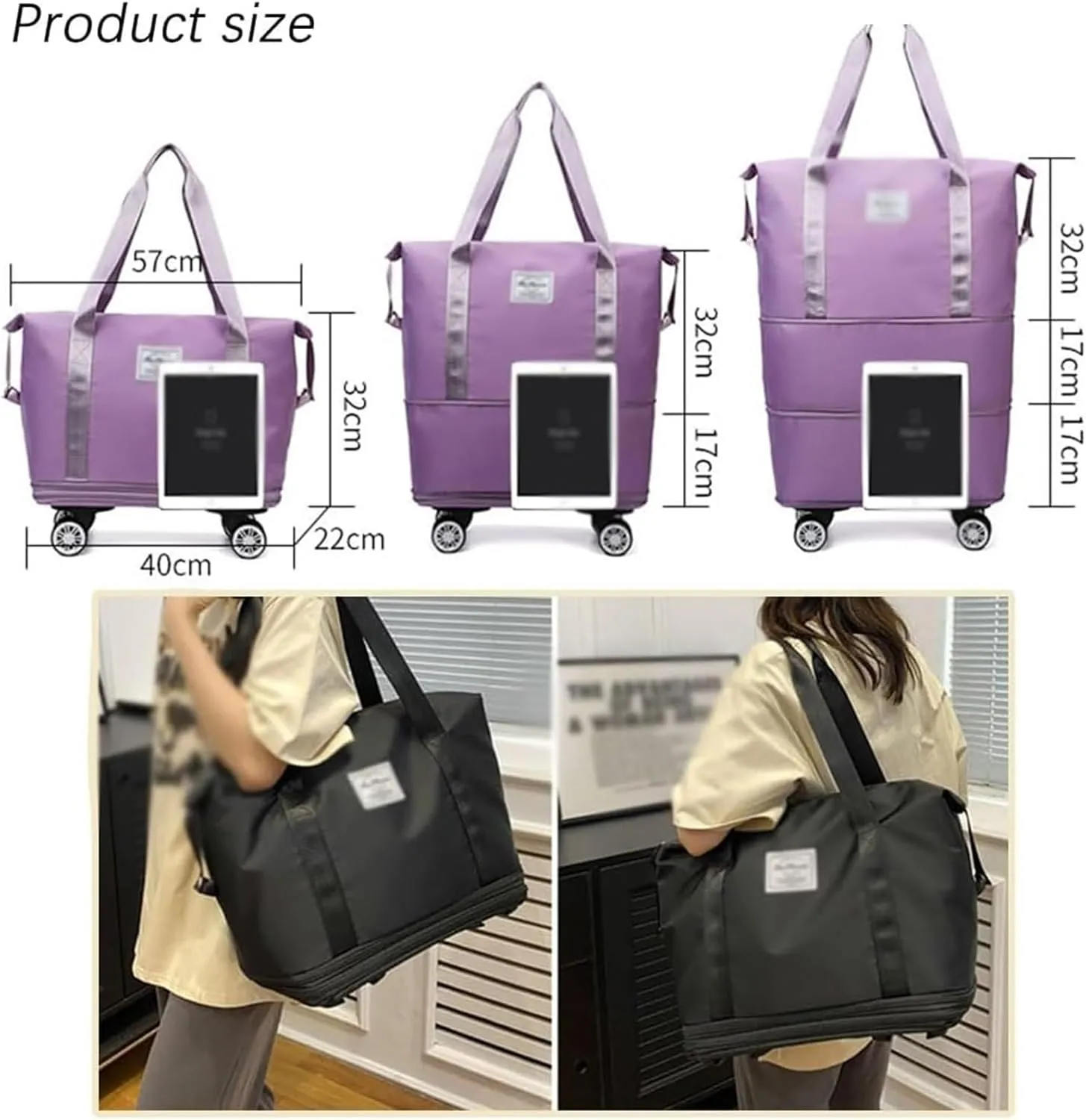 Klarson Expandable Bag with Wheels,Scratch Expandable Travel Duffle Bag with Wheels,Foldable Suitcase Without Handle(Violet)
