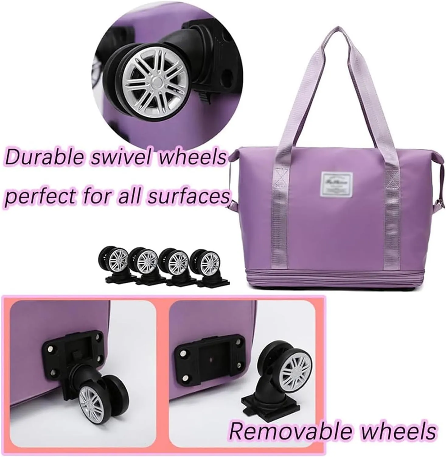 Klarson Expandable Bag with Wheels,Scratch Expandable Travel Duffle Bag with Wheels,Foldable Suitcase Without Handle(Violet)