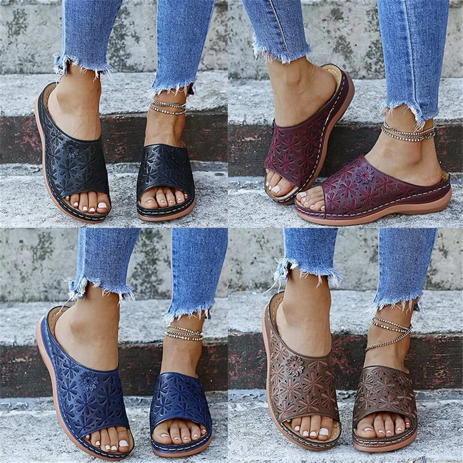 Ladmiple Sandals Women Comfortable Dressy Arch Support Fashion Orthotic Slides Ladies Athletic Slip On Orthopedic Slippers