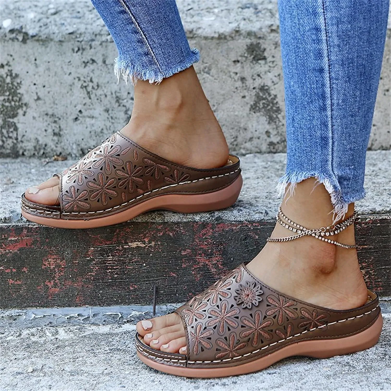 Ladmiple Sandals Women Comfortable Dressy Arch Support Fashion Orthotic Slides Ladies Athletic Slip On Orthopedic Slippers