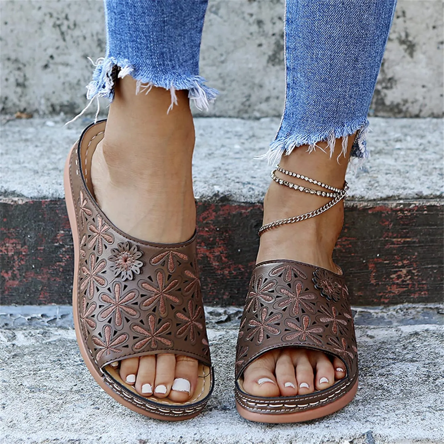 Ladmiple Sandals Women Comfortable Dressy Arch Support Fashion Orthotic Slides Ladies Athletic Slip On Orthopedic Slippers