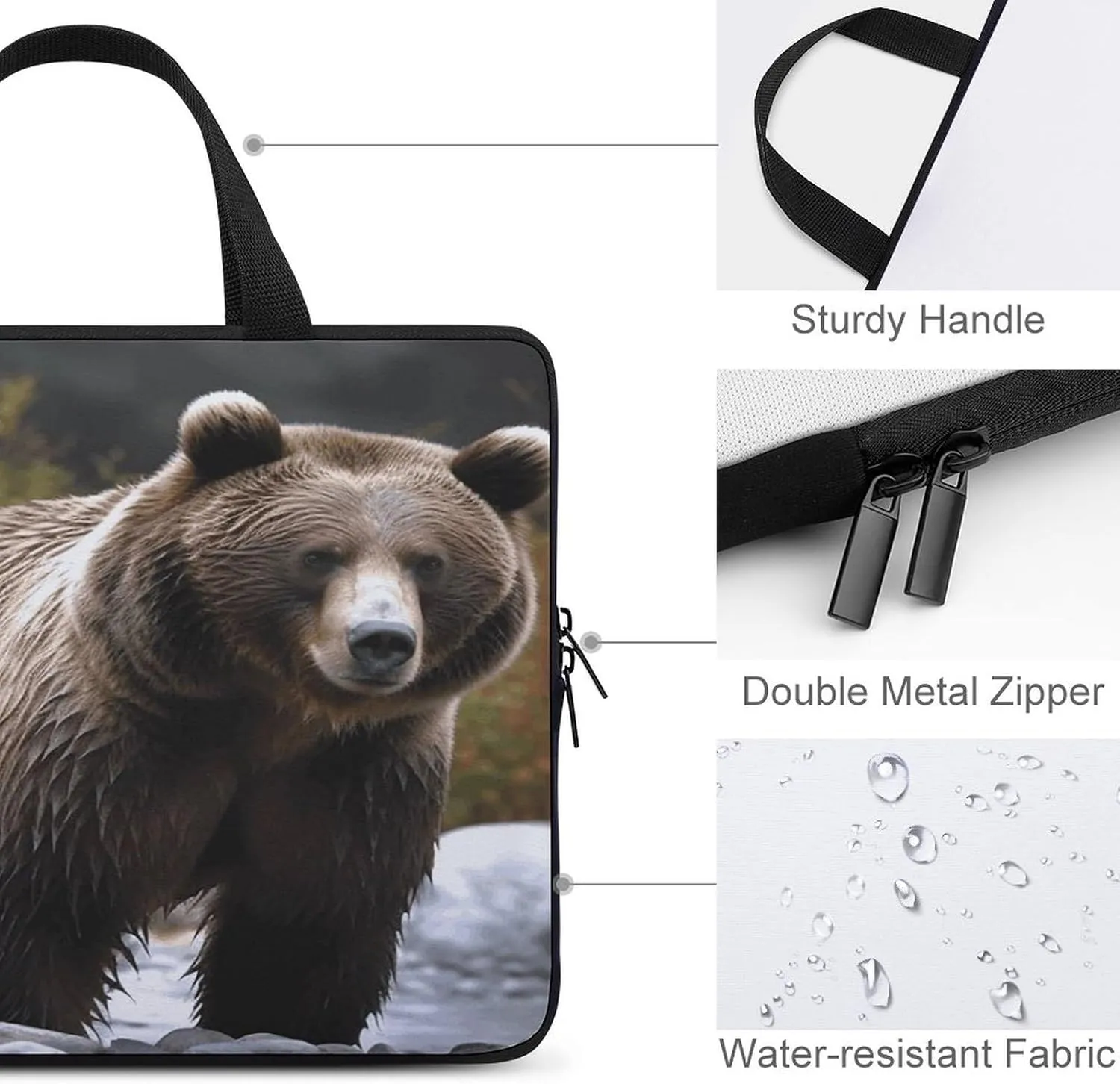 Laptop Bag Ultrathin Brown Bear Printing Laptop Carrying Case Portability Messenger Bags For Work Travel