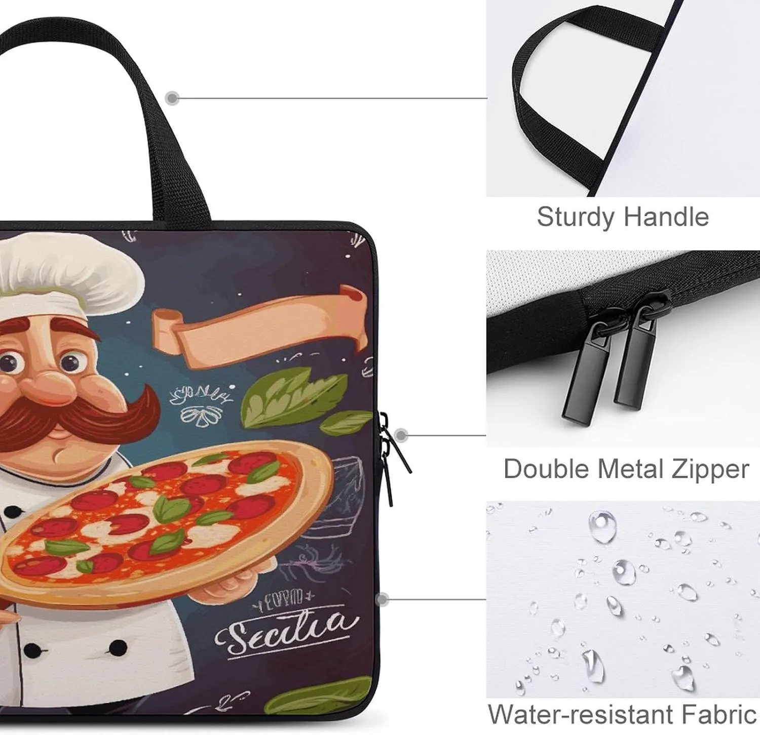 Laptop Bag Ultrathin Chef Pizza Printing Laptop Carrying Case Portability Messenger Bags For Work Travel