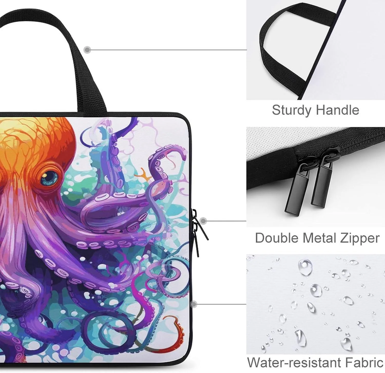 Laptop Bag Ultrathin Colorful Octopus Printing Laptop Carrying Case Portability Messenger Bags For Work Travel