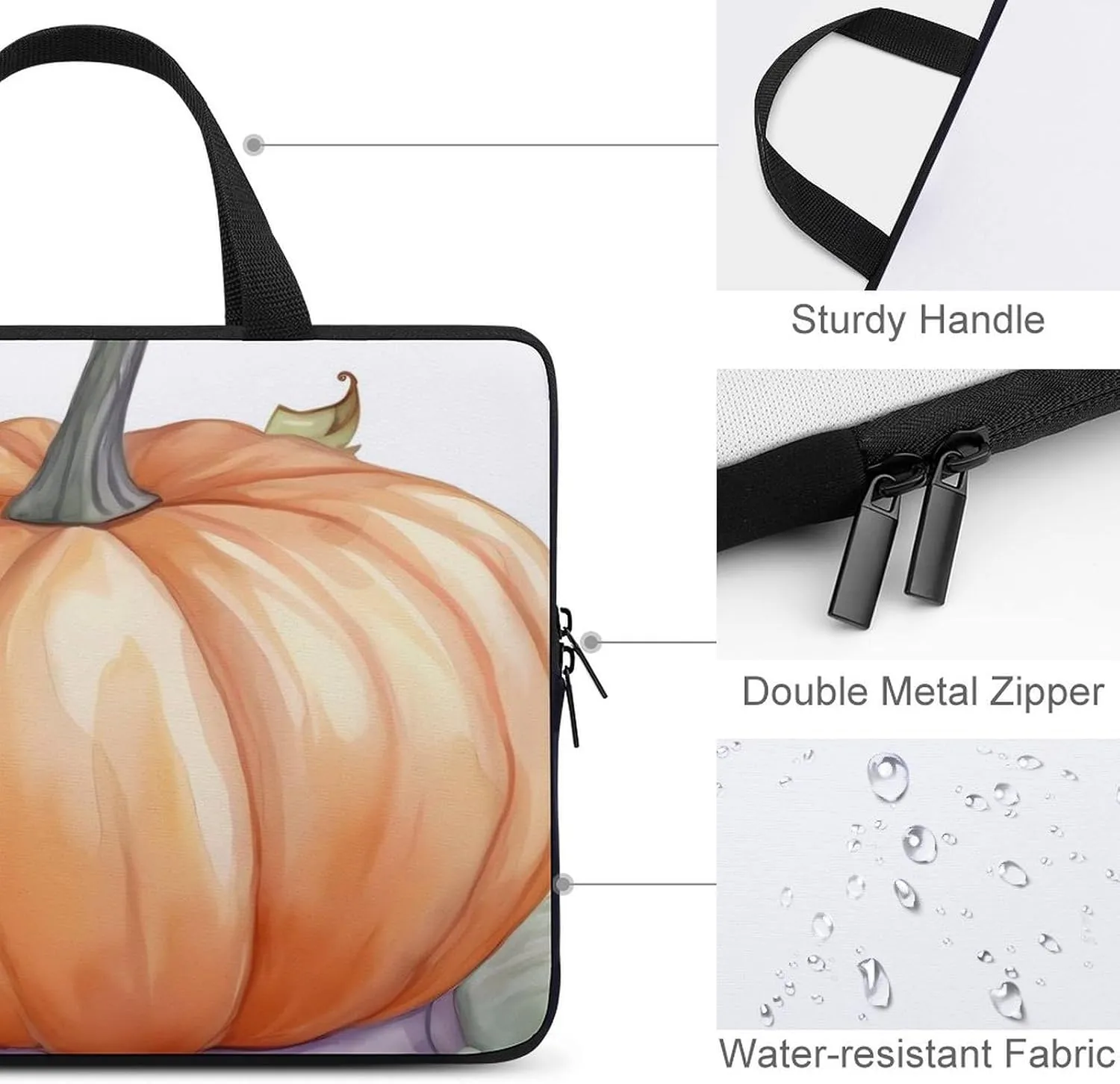 Laptop Bag Ultrathin Fall Watercolor Pumpkins Printing Laptop Carrying Case Portability Messenger Bags For Work Travel