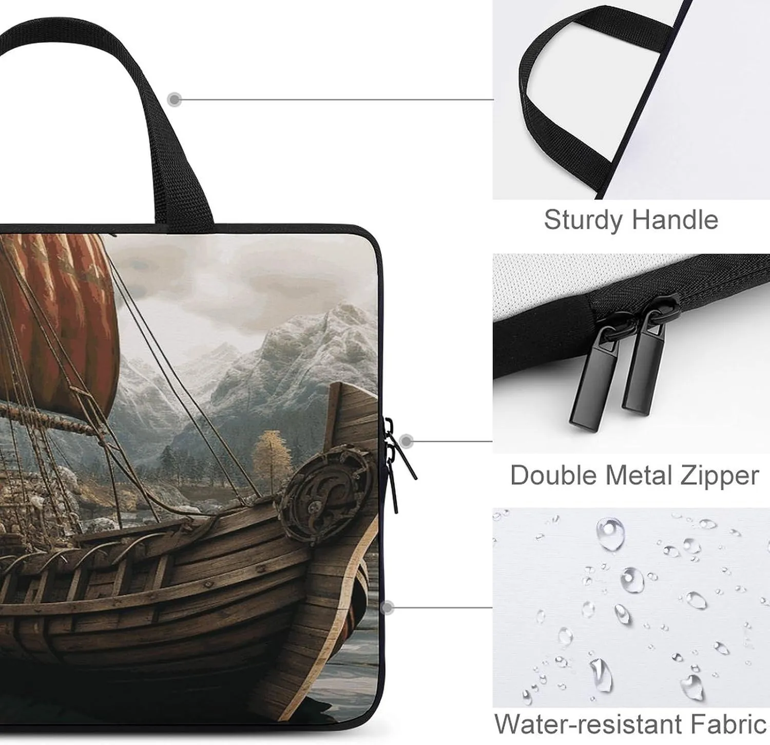 Laptop Bag Ultrathin Old Viking Boat Printing Laptop Carrying Case Portability Messenger Bags For Work Travel