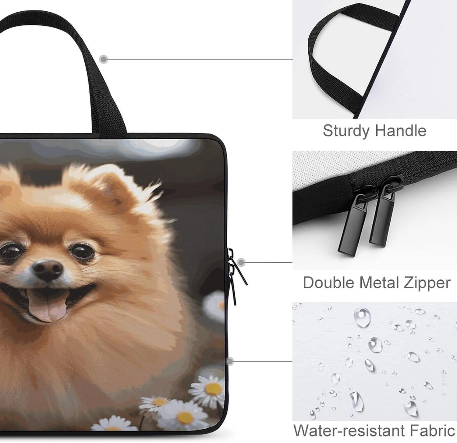 Laptop Bag Ultrathin Pomeranian Dog Printing Laptop Carrying Case Portability Messenger Bags For Work Travel