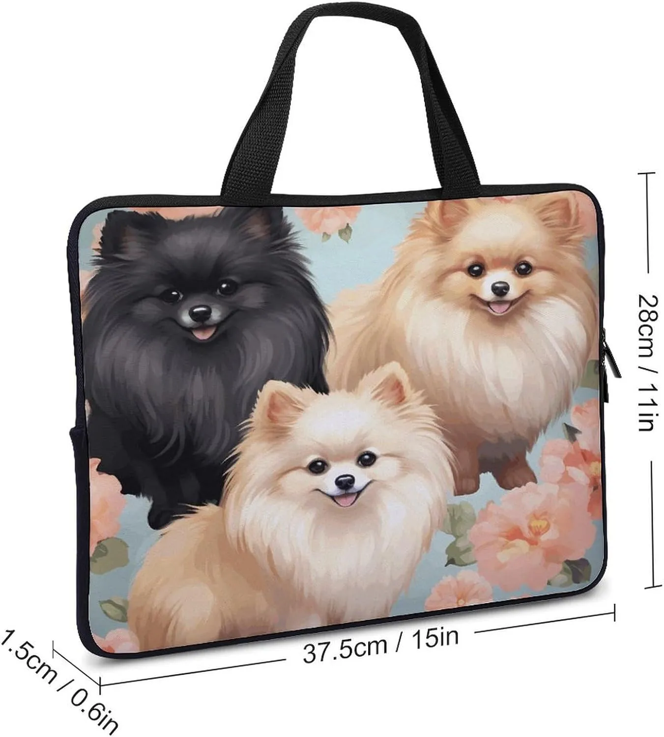 Laptop Bag Ultrathin Pomeranians Pattern Printing Laptop Carrying Case Portability Messenger Bags For Work Travel
