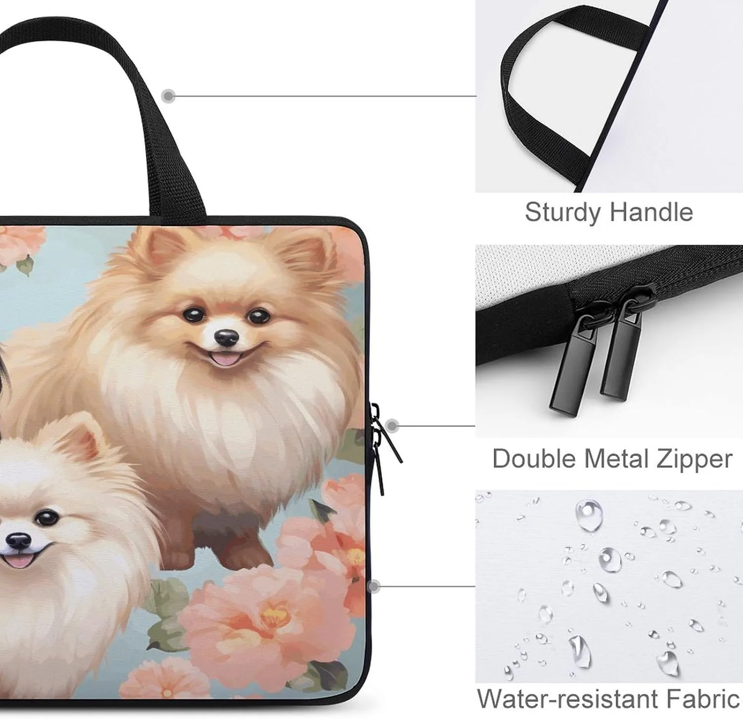 Laptop Bag Ultrathin Pomeranians Pattern Printing Laptop Carrying Case Portability Messenger Bags For Work Travel