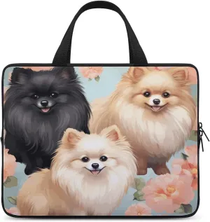 Laptop Bag Ultrathin Pomeranians Pattern Printing Laptop Carrying Case Portability Messenger Bags For Work Travel