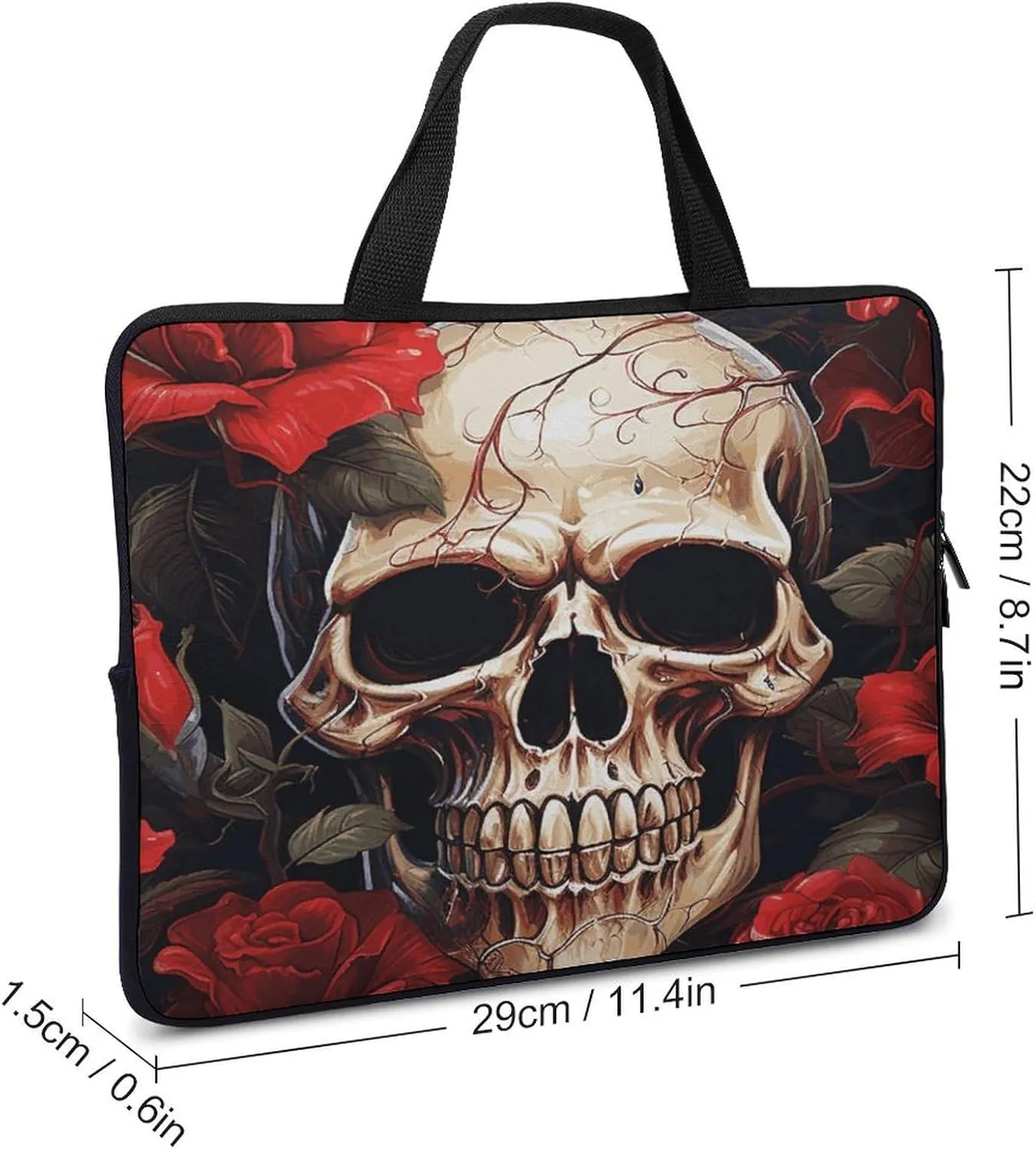 Laptop Bag Ultrathin Skull Rose-Red Printing Laptop Carrying Case Portability Messenger Bags For Work Travel