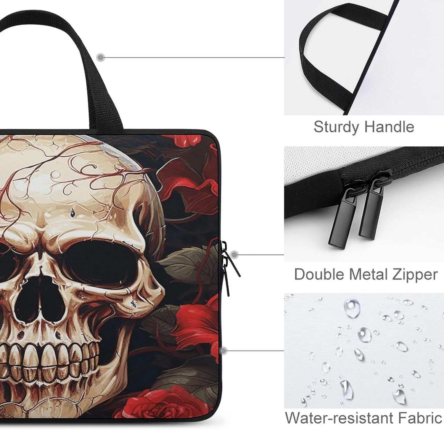 Laptop Bag Ultrathin Skull Rose-Red Printing Laptop Carrying Case Portability Messenger Bags For Work Travel