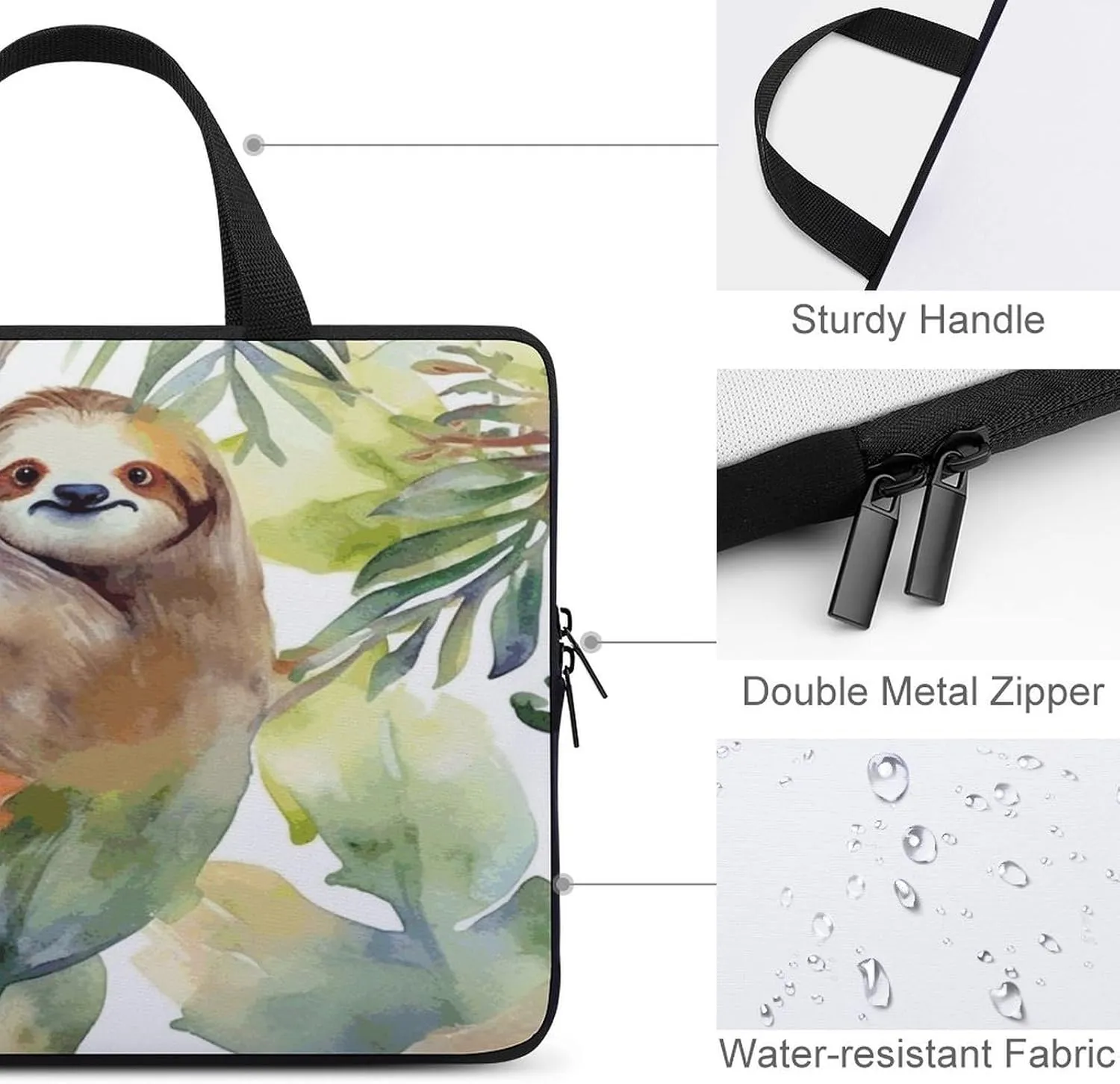 Laptop Bag Ultrathin Watercolor Sloth Printing Laptop Carrying Case Portability Messenger Bags For Work Travel