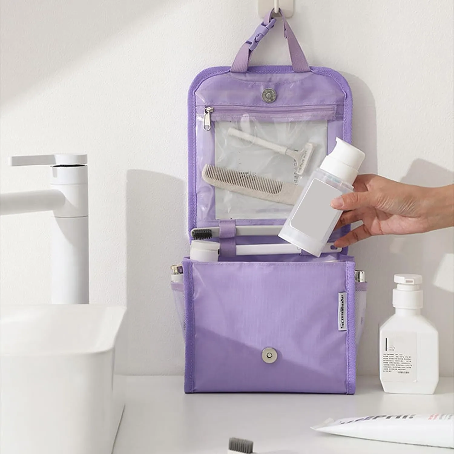 Large Capacity Toiletry Bag Travel Toiletry Bag for Women Portable Handle Waterproof Zipper Multifunctional Outdoor Travel Makeup Cosmetic Organizer Case Pouch Purple