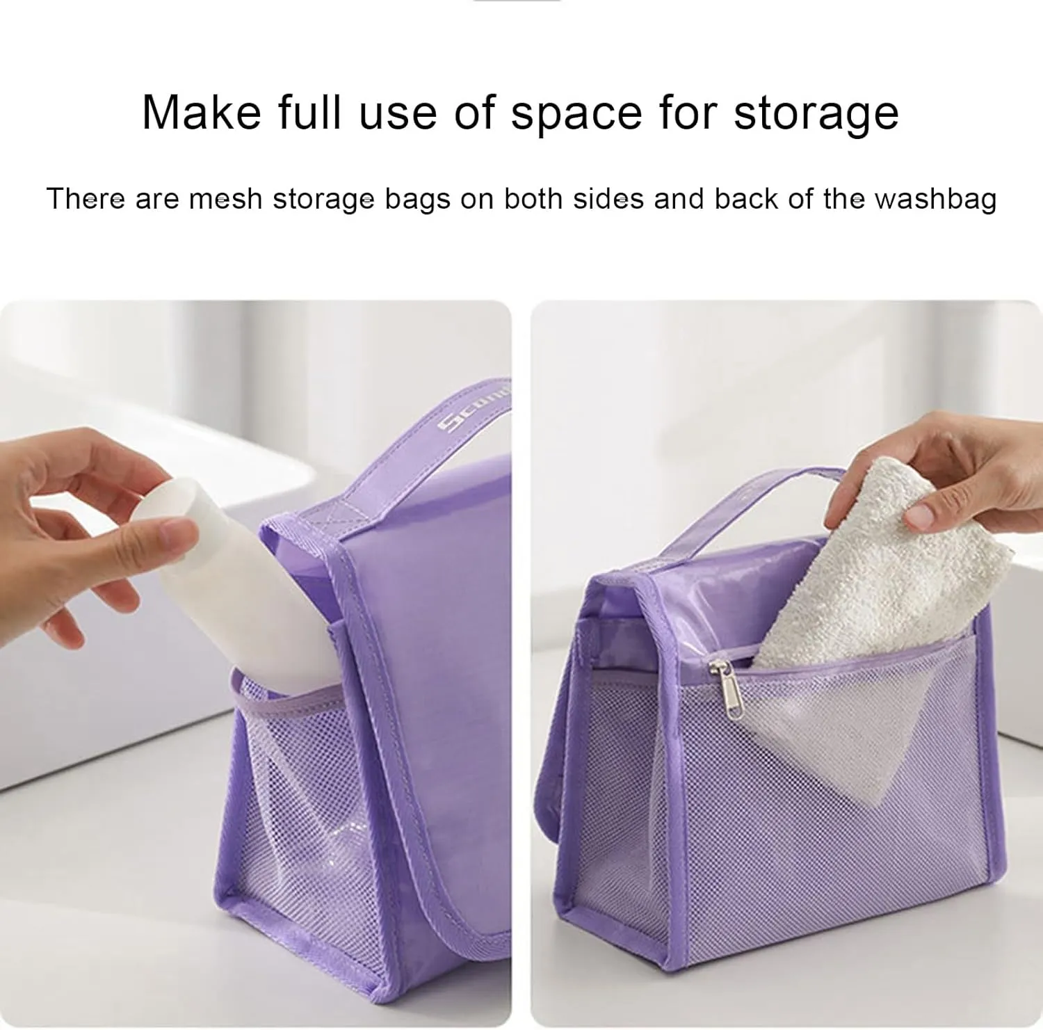 Large Capacity Toiletry Bag Travel Toiletry Bag for Women Portable Handle Waterproof Zipper Multifunctional Outdoor Travel Makeup Cosmetic Organizer Case Pouch Purple