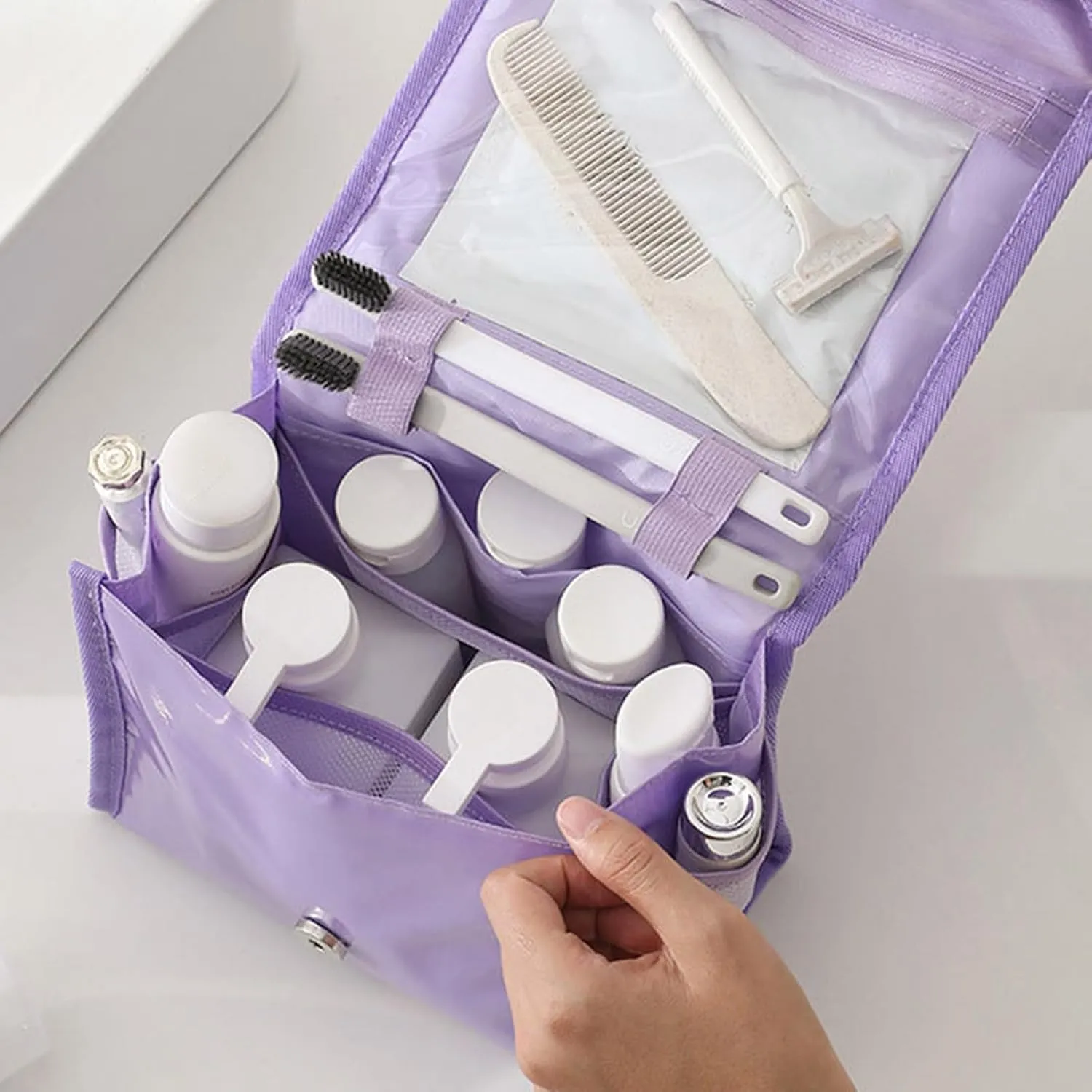 Large Capacity Toiletry Bag Travel Toiletry Bag for Women Portable Handle Waterproof Zipper Multifunctional Outdoor Travel Makeup Cosmetic Organizer Case Pouch Purple
