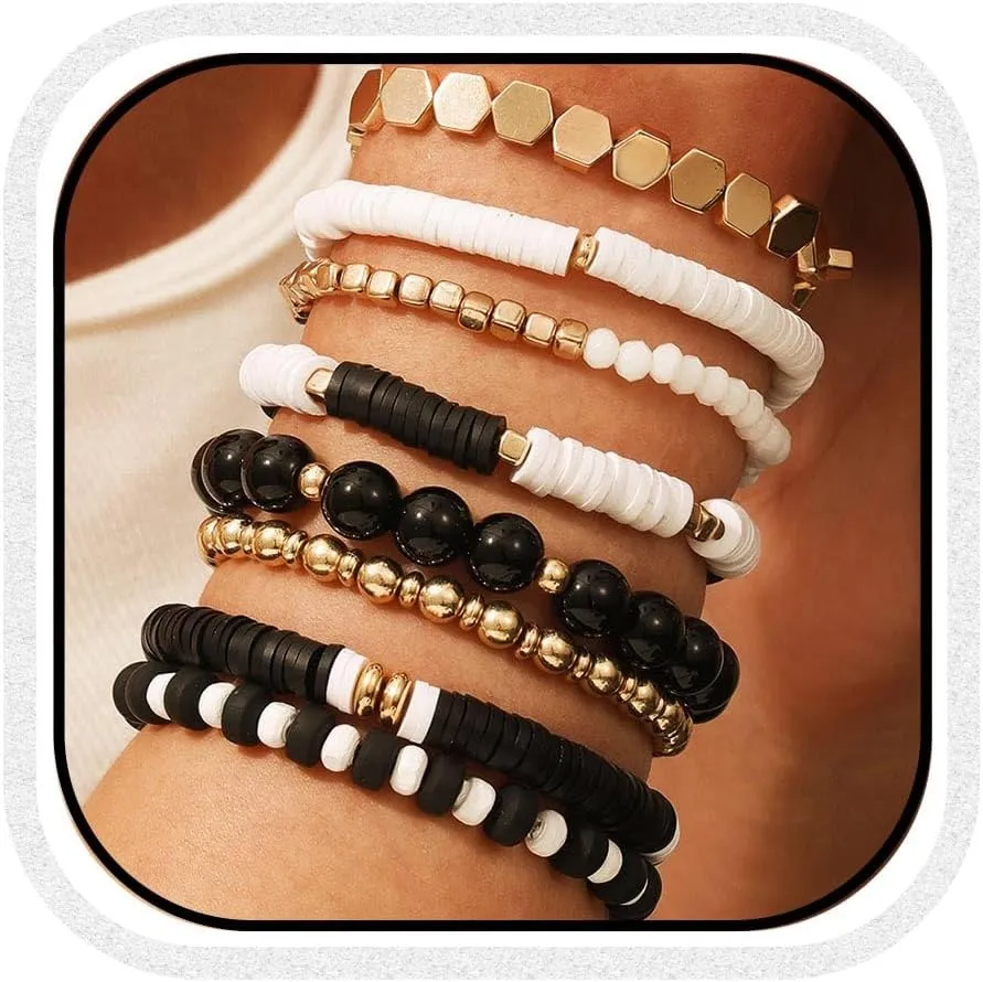 Latious Easter Stretch Bracelets Colorful Stackable Clay Beads Bracelet Set Bunny Egg Pendant Bracelets for Women
