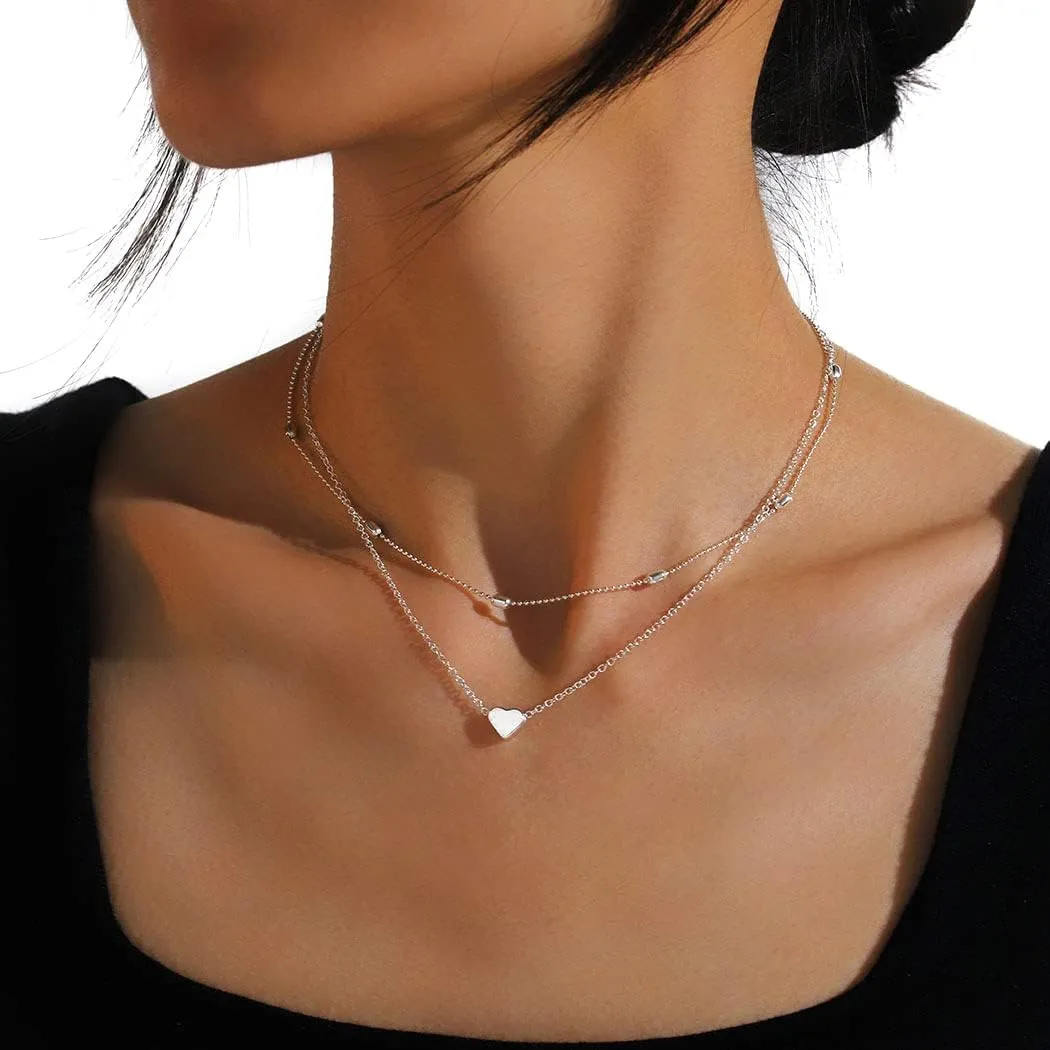 Layered Lover Choker Necklace Heart Pendant Chains Love Necklaces Jewelry for Women