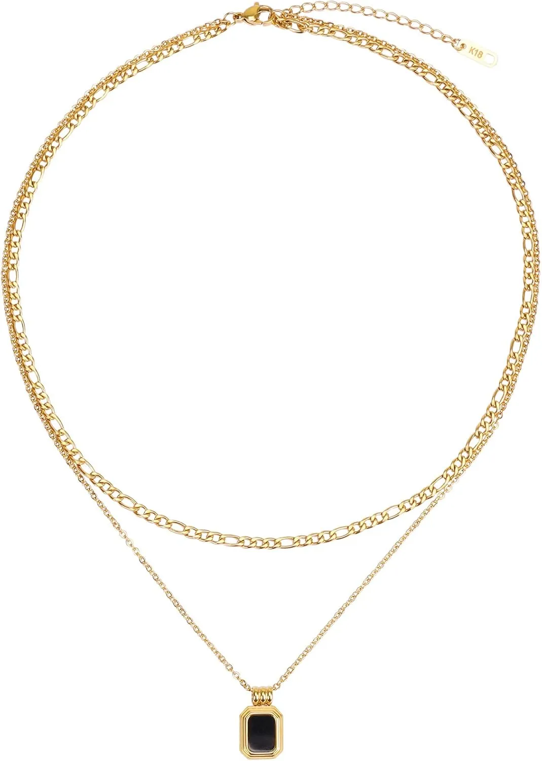 Layering Necklace Curb Chain Choker Dainty Square Pendant Layered Necklace Stainless Steel Jewelry