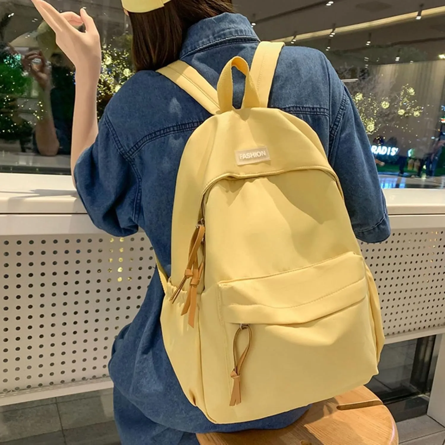 Leather Backpack Purse for Women Adjustable Shoulder Belt Zipper Backpacks Outdoor Travel Slim Laptop Backpack(Yellow)