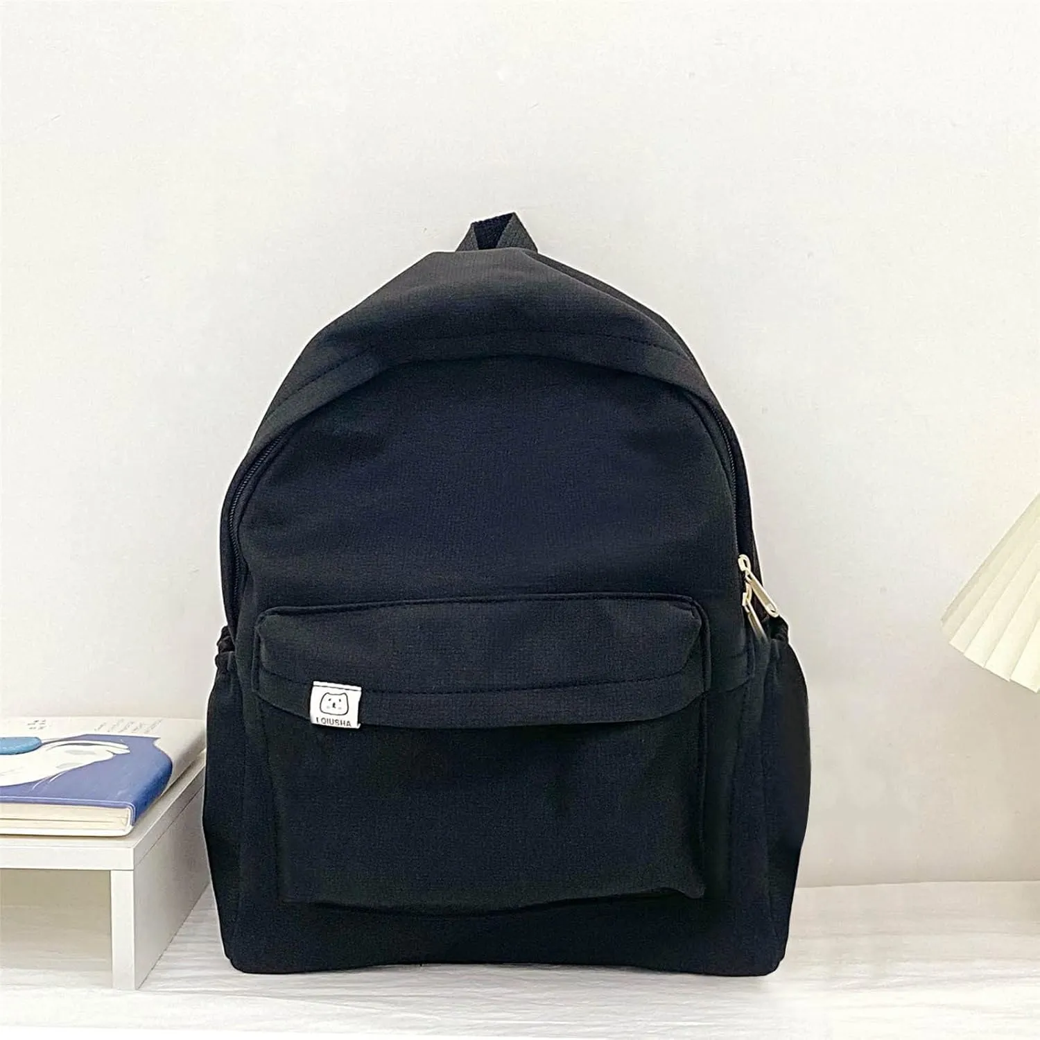 Leather Travel Backpack for Women Casual Daypack with Anti-Theft Back Pocket Fashion Faux Work Travel Handbags(Black)