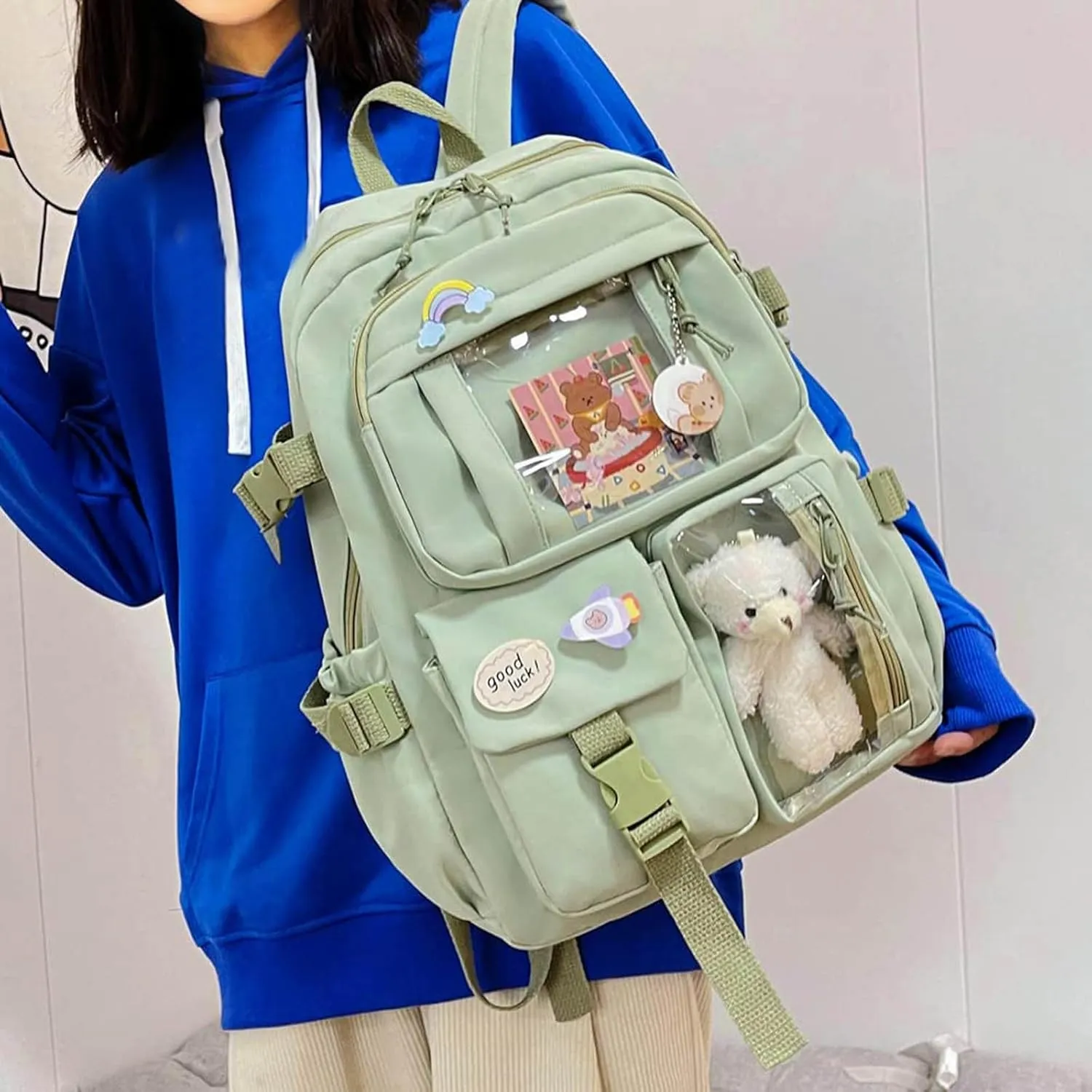Leather Travel Backpack for Women Soft Rucksack Ladies Shoulder Bags Medium Anti Theft Crossbody Bags for Women(Green)