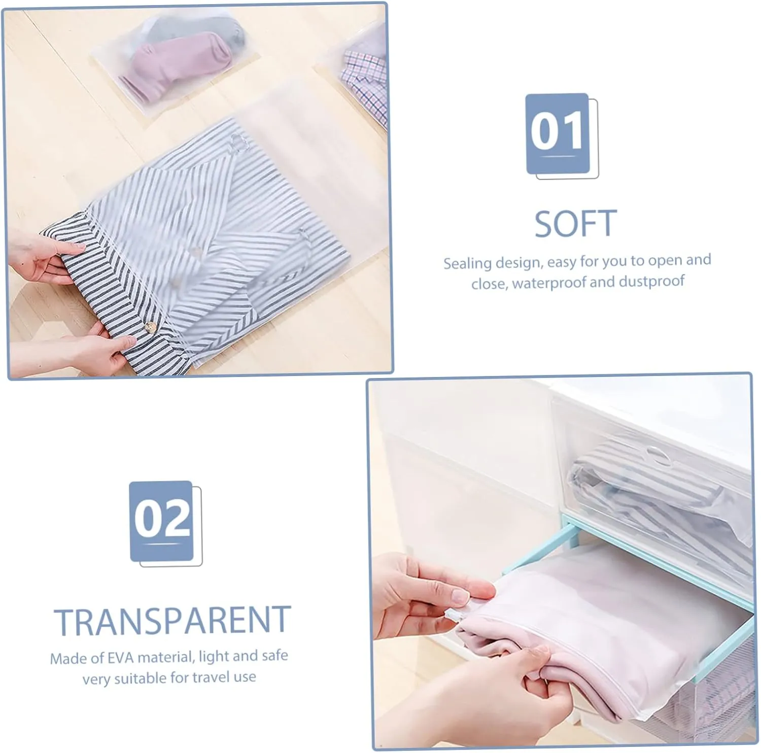 LIFKOME 5sets Garment Bags for Travel Waterproof Sealed Storage Pouches Eva Material for Packing Suitcases 10pcs*5