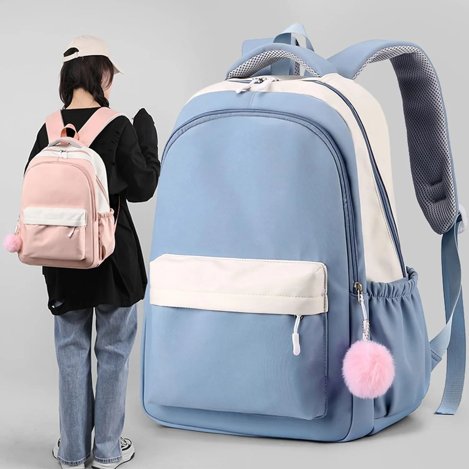 Lightweight Puffer Quilted Travel Backpack Double Zipper Casual Backpacks Fashion Soft Leather Outdoor Backpack(Blue)