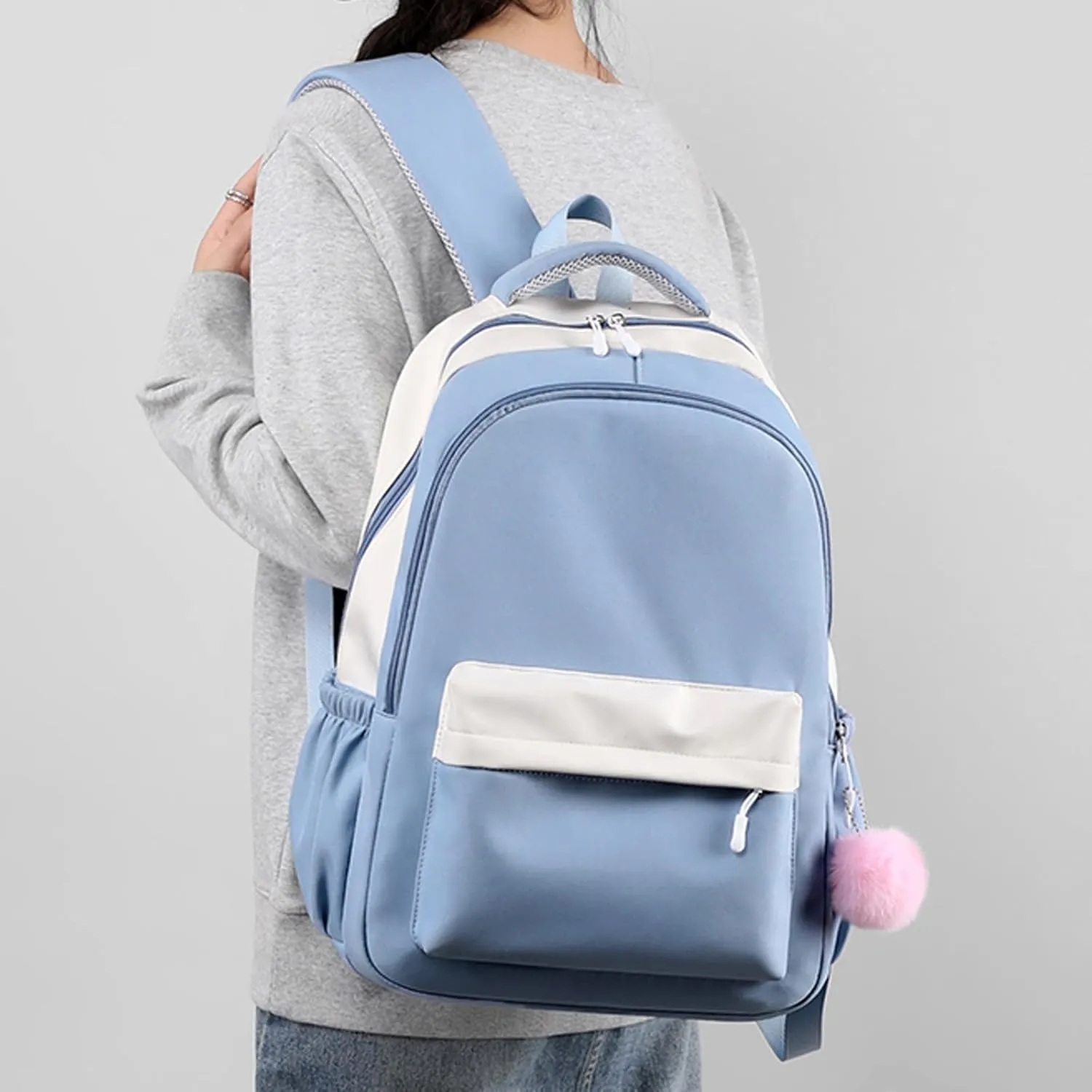 Lightweight Puffer Quilted Travel Backpack Double Zipper Casual Backpacks Fashion Soft Leather Outdoor Backpack(Blue)