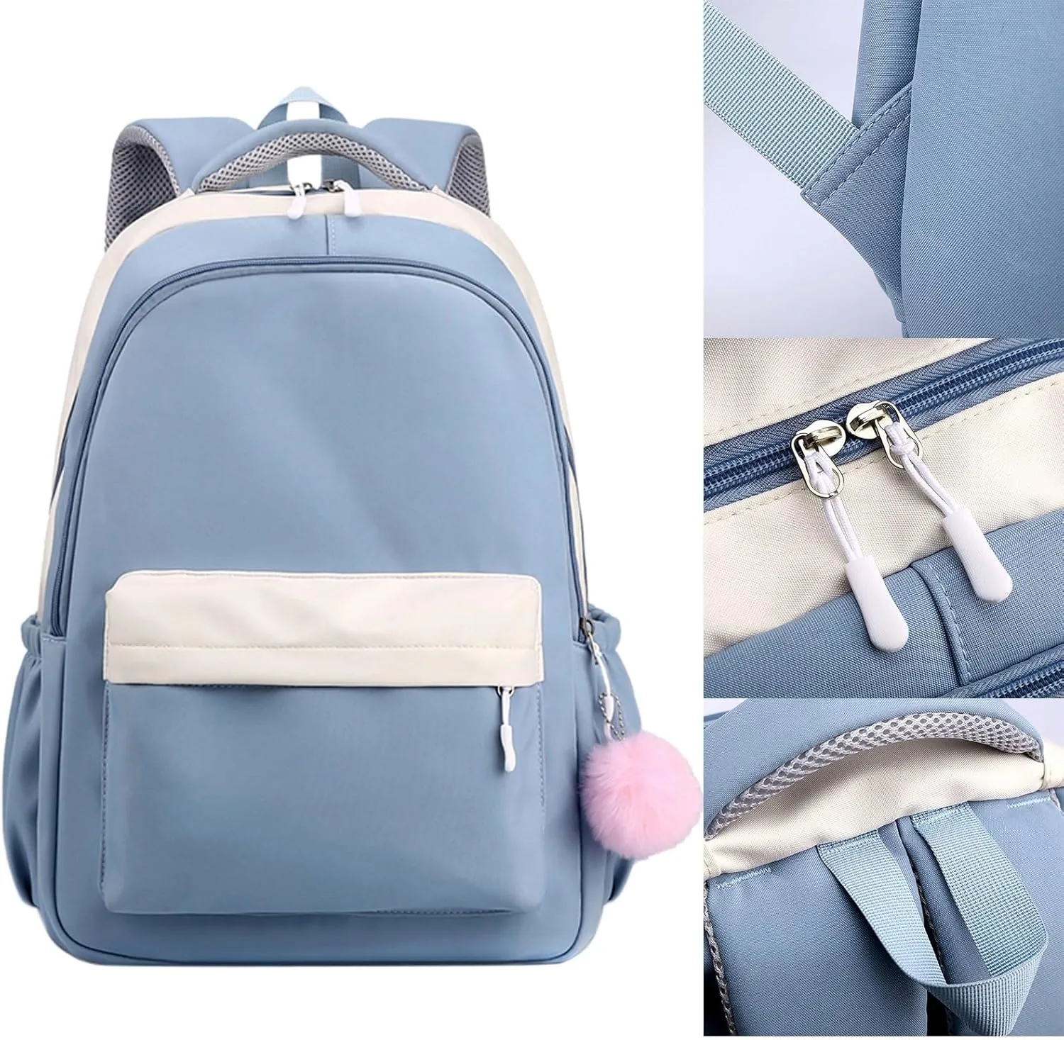 Lightweight Puffer Quilted Travel Backpack Double Zipper Casual Backpacks Fashion Soft Leather Outdoor Backpack(Blue)
