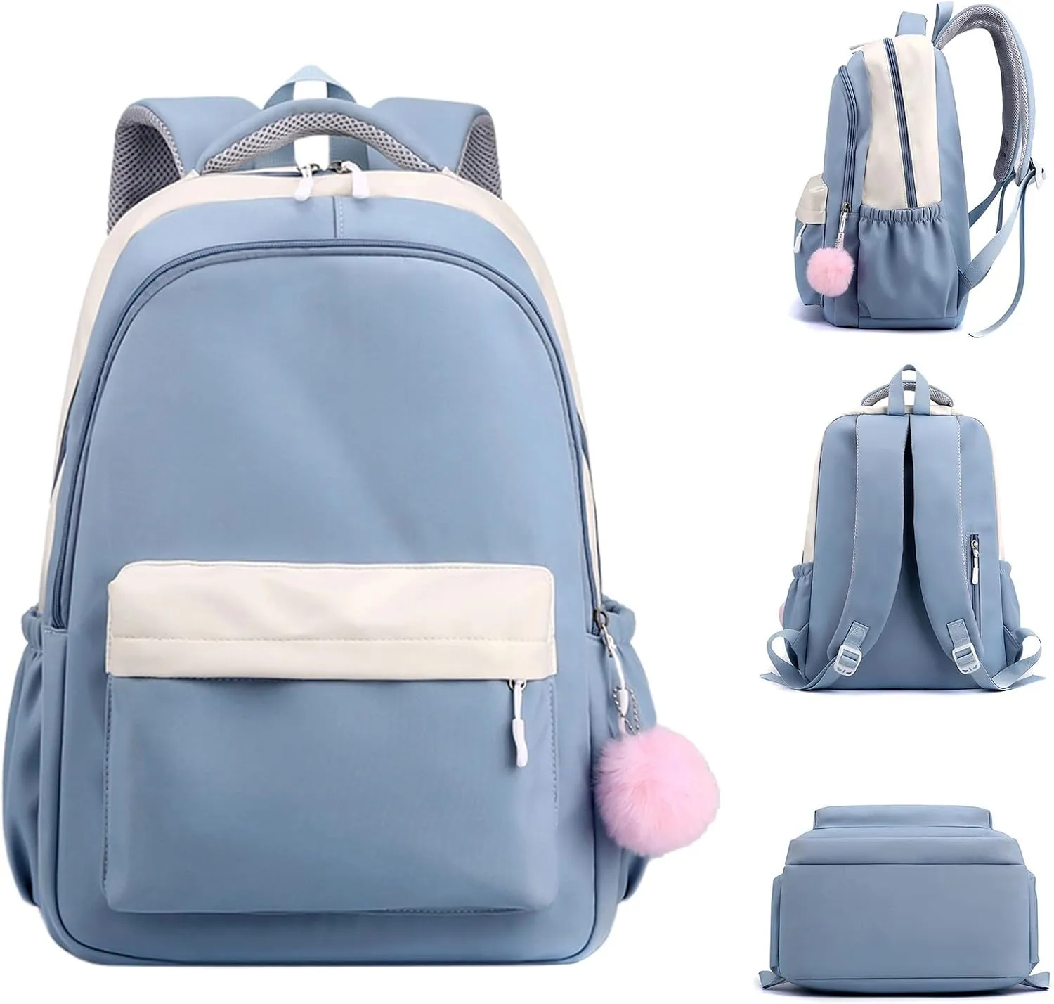 Lightweight Puffer Quilted Travel Backpack Double Zipper Casual Backpacks Fashion Soft Leather Outdoor Backpack(Blue)