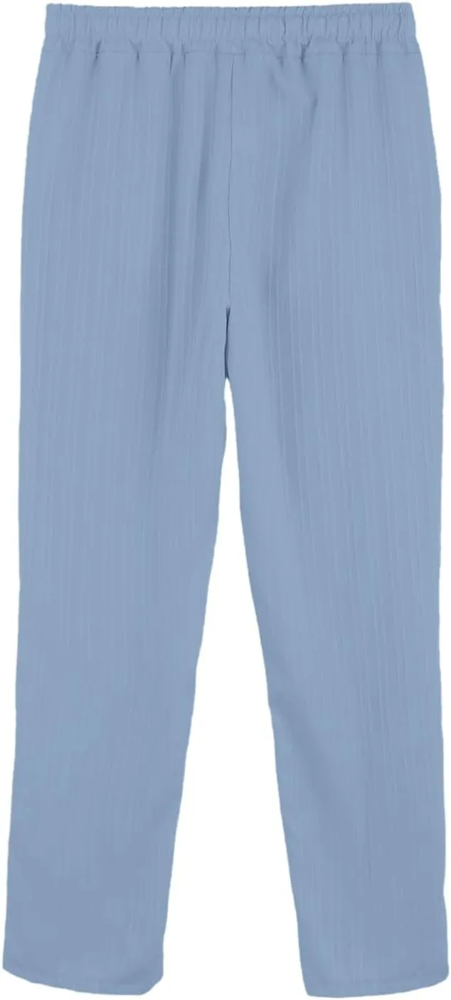 Linen Pants Men Casual Elastic Drawstring Waist Straight Legs Trouser Plus Size Baggy Summer Beach Yoga Lounge Slacks
