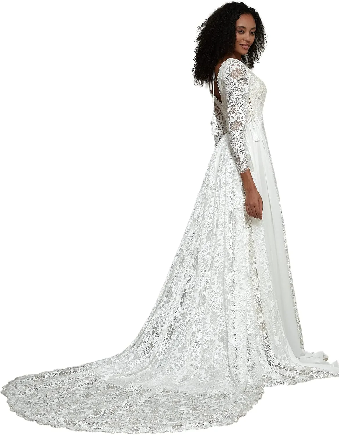 LIPOSA Boho Lace Wedding Dresses for Bride Spaghetti Strap Sweetheart A Line Sleeveless Courthouse Bridal Gowns