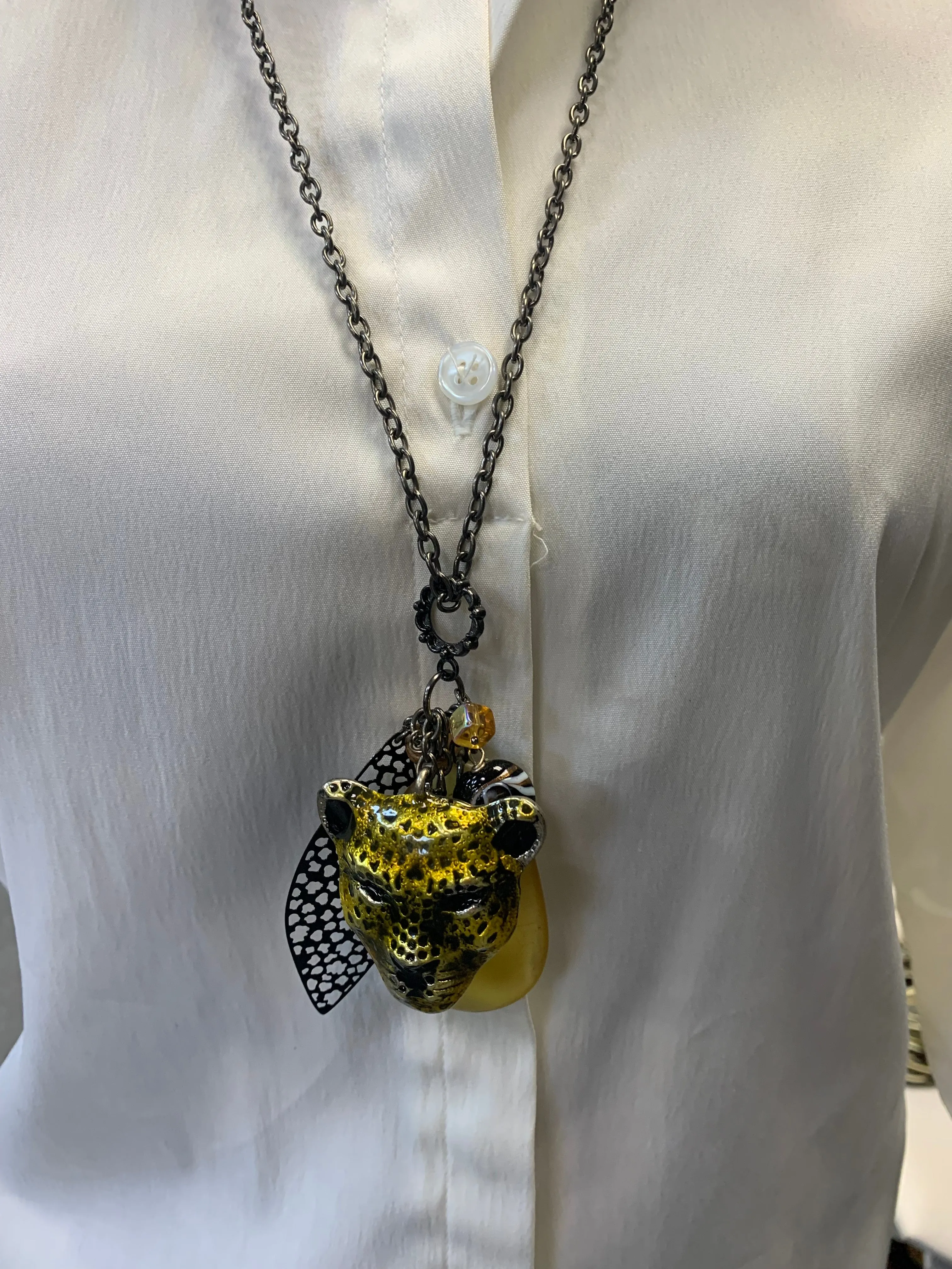 Long Gemstone Cheetah Necklace
