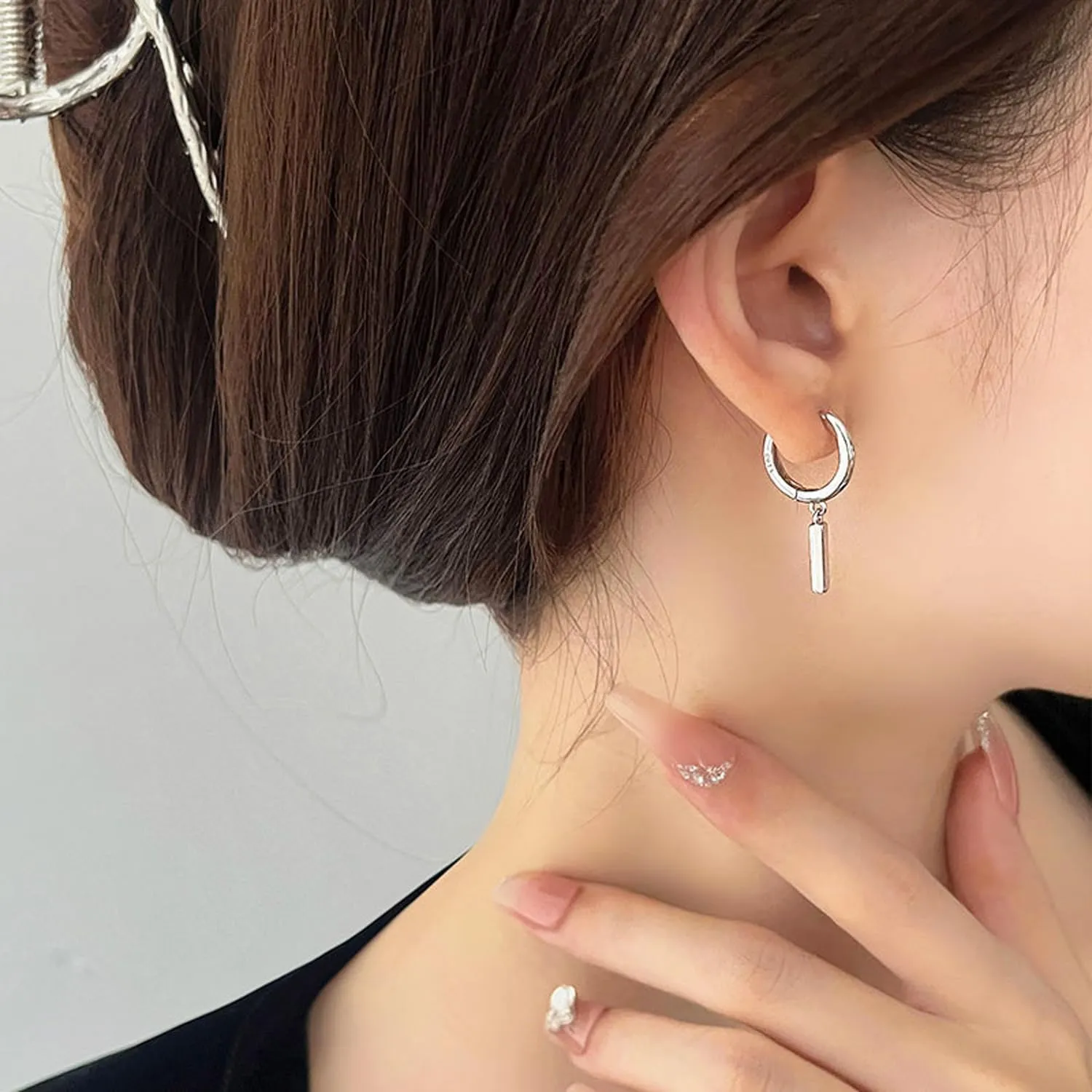 Long Vertical Bar Drop Dangle Earring Minimalist Dainty Hoop Bar Earrings Simple Geometric Leverback Earrings Hypoallergenic Line Stick Earring for Women
