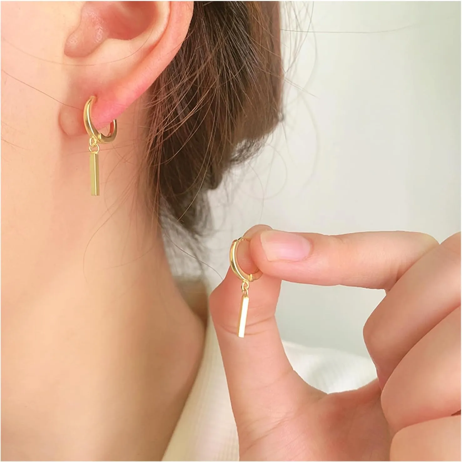 Long Vertical Bar Drop Dangle Earring Minimalist Dainty Hoop Bar Earrings Simple Geometric Leverback Earrings Hypoallergenic Line Stick Earring for Women