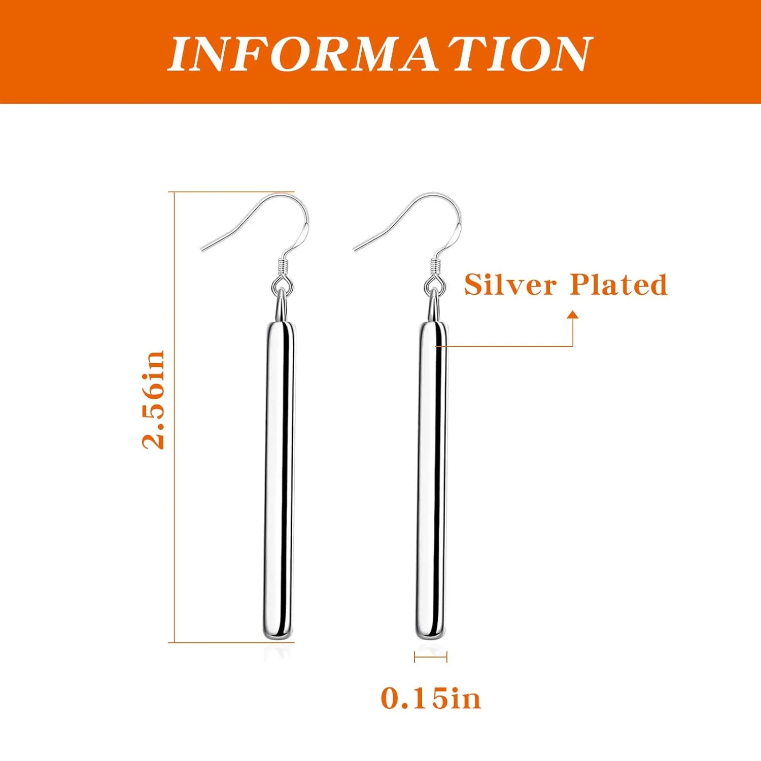 Long Vertical Bar Drop Dangle Earring,Sterling Silver Dangling Bar Earrings,Hypoallergenic Dangle Earrings for Women Girls