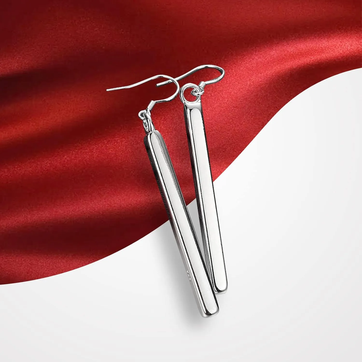 Long Vertical Bar Drop Dangle Earring,Sterling Silver Dangling Bar Earrings,Hypoallergenic Dangle Earrings for Women Girls