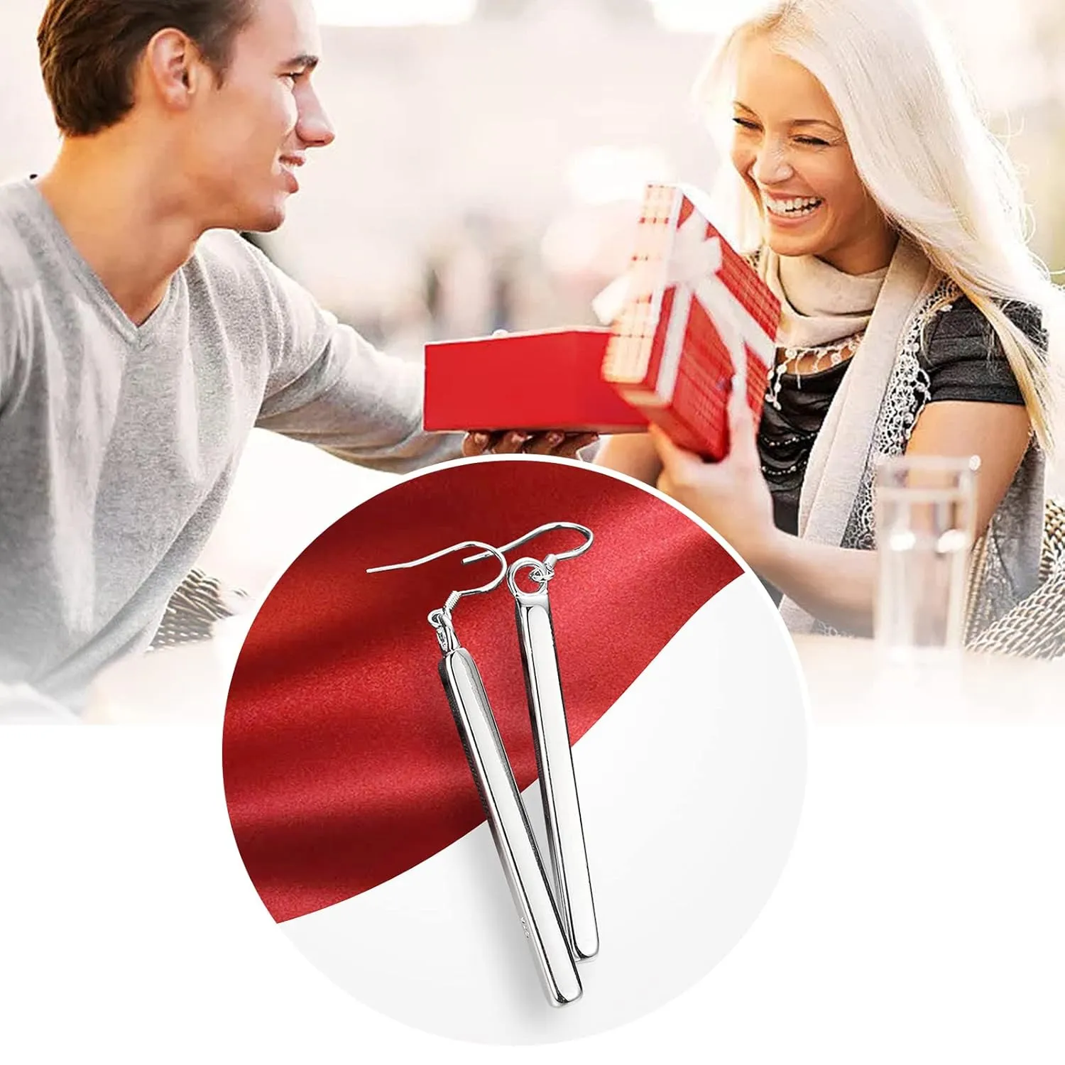 Long Vertical Bar Drop Dangle Earring,Sterling Silver Dangling Bar Earrings,Hypoallergenic Dangle Earrings for Women Girls