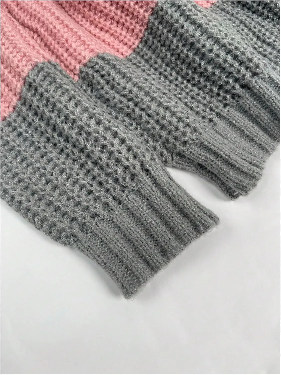 MakeMeChic Women's Off Shoulder Sweater Knitwear Color Block Long Sleeve Loose Knit Tops