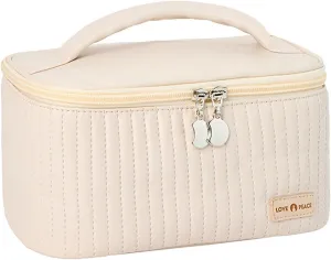 Makeup Bag 2024 Pu Leather Large Capacity Waterproof Portable Open Flat Travel Cosmetic Bag with Zipper and Handle Travel Toiletry Containers Cute Makeup Bag Teen Girl Gifts Trendy Stuff