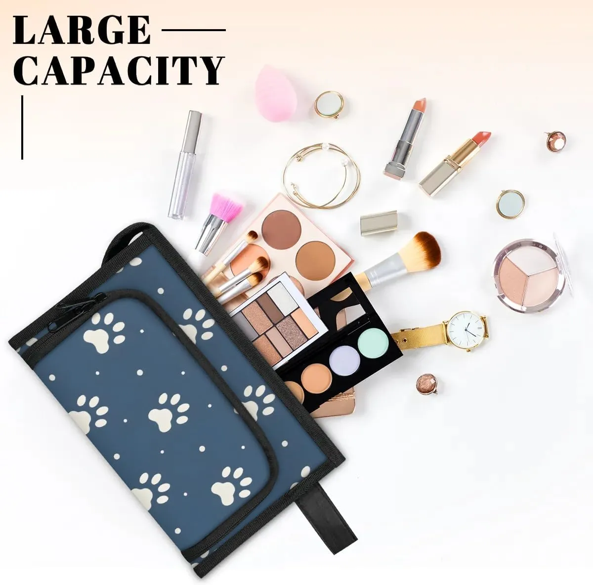 Makeup Bag Cute Paw Prints Travel Toiletry Bag Makeup Organizer Portable Make Up Bags for Women Cosmetic Bag with Handle