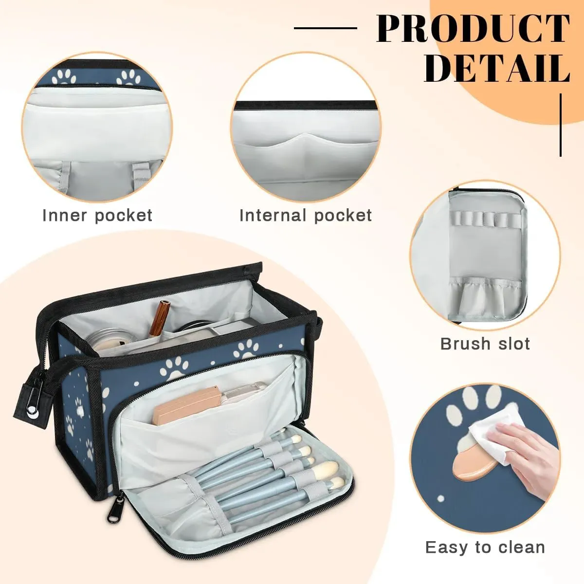 Makeup Bag Cute Paw Prints Travel Toiletry Bag Makeup Organizer Portable Make Up Bags for Women Cosmetic Bag with Handle