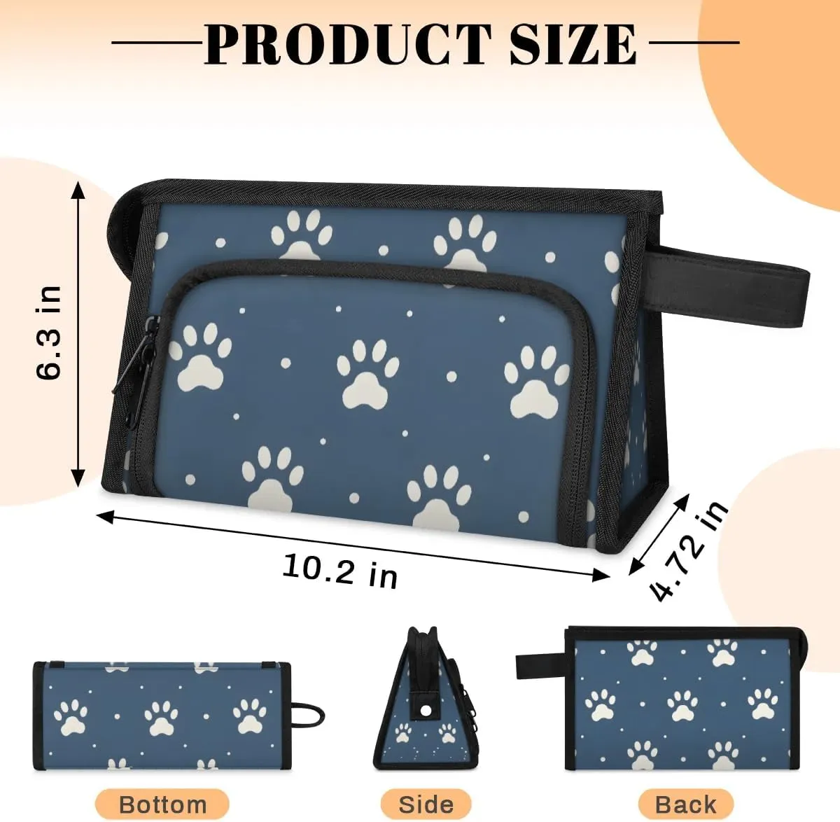 Makeup Bag Cute Paw Prints Travel Toiletry Bag Makeup Organizer Portable Make Up Bags for Women Cosmetic Bag with Handle